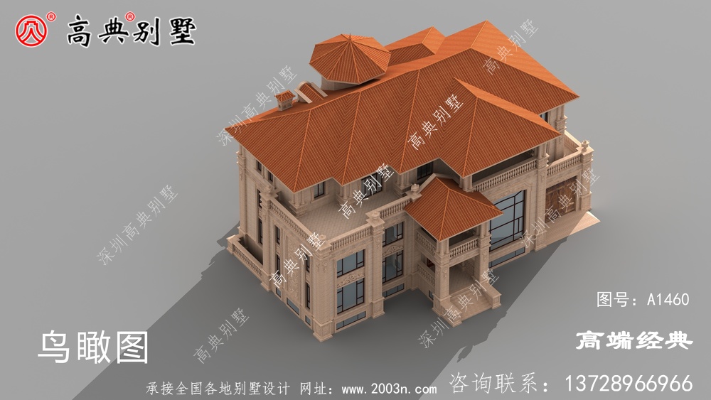 欧式石材三层别墅外观图，既美观又气派