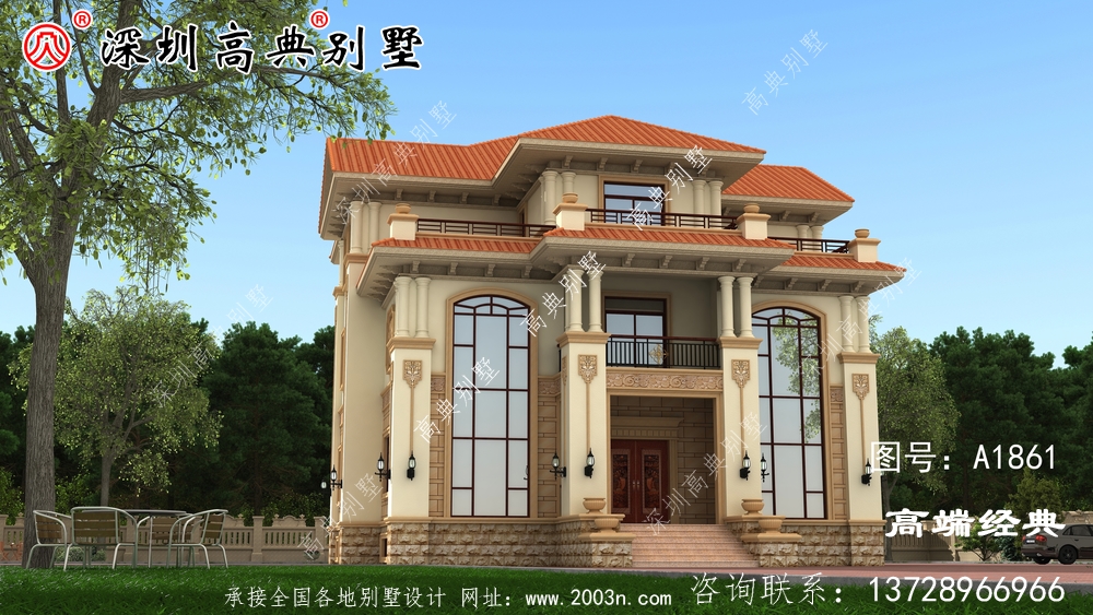 三层欧式别墅自建房，靓丽的外观色调，90万建成真划算