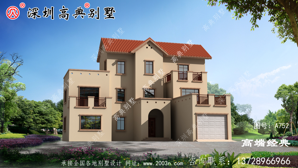 农村三层带阳台外观图，时尚大气，看得我都想建了