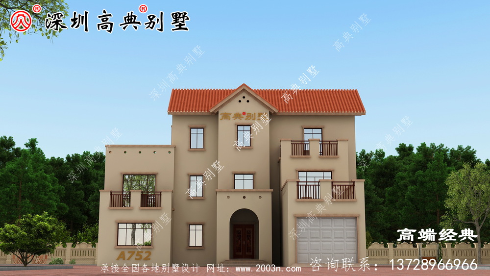 农村三层带阳台外观图，时尚大气，看得我都想建了