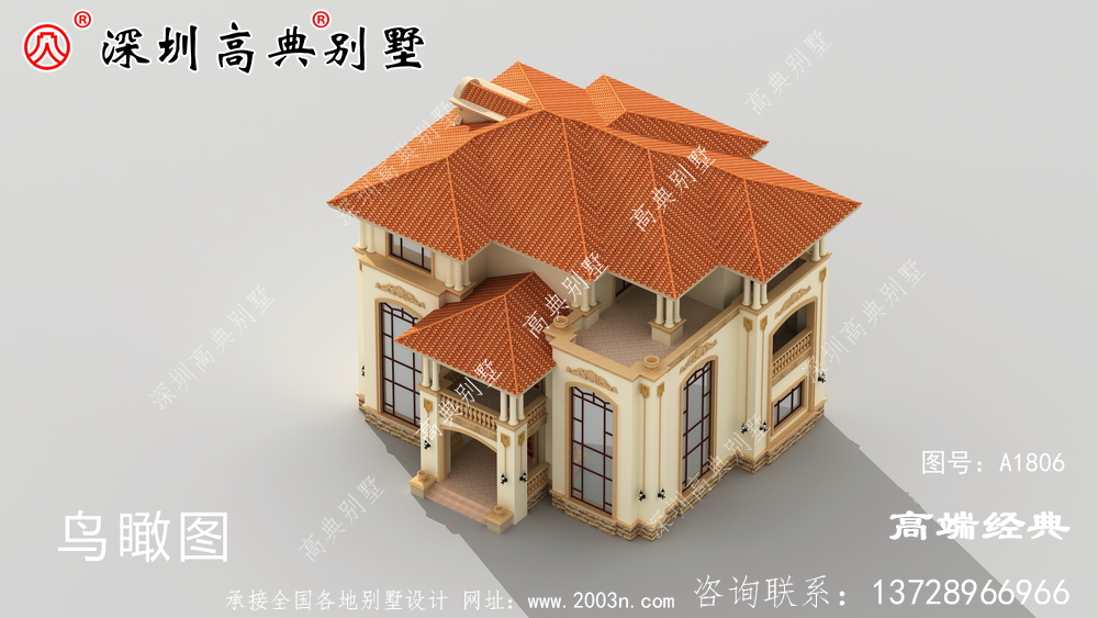 乡村三层半别墅外观图，简洁大气，功能丰富，这才是真正的别墅。