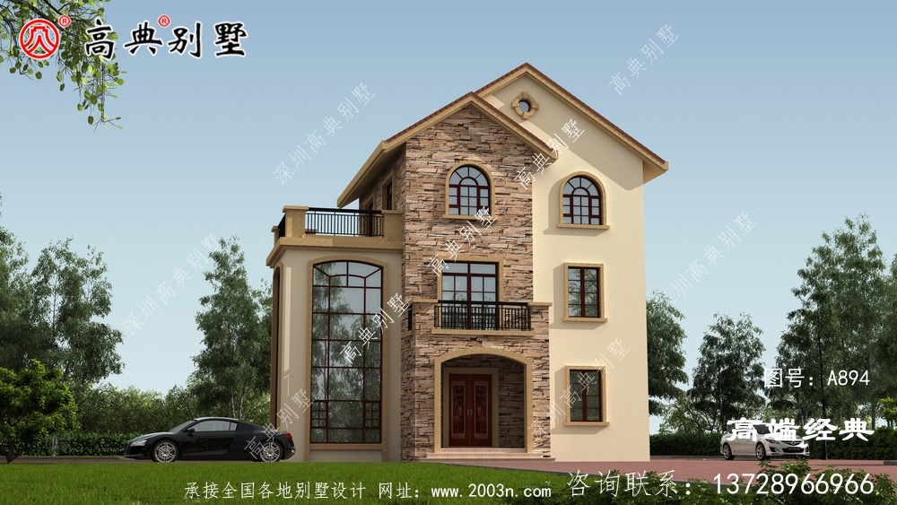 农村小洋楼，颜色搭配，清新亮丽。