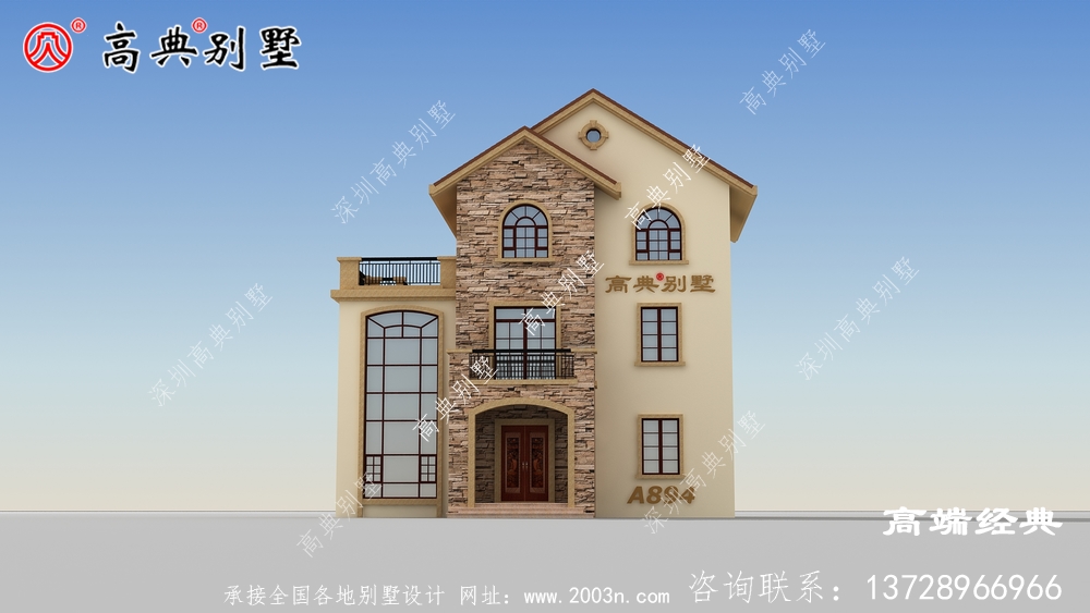 农村小洋楼，颜色搭配，清新亮丽。