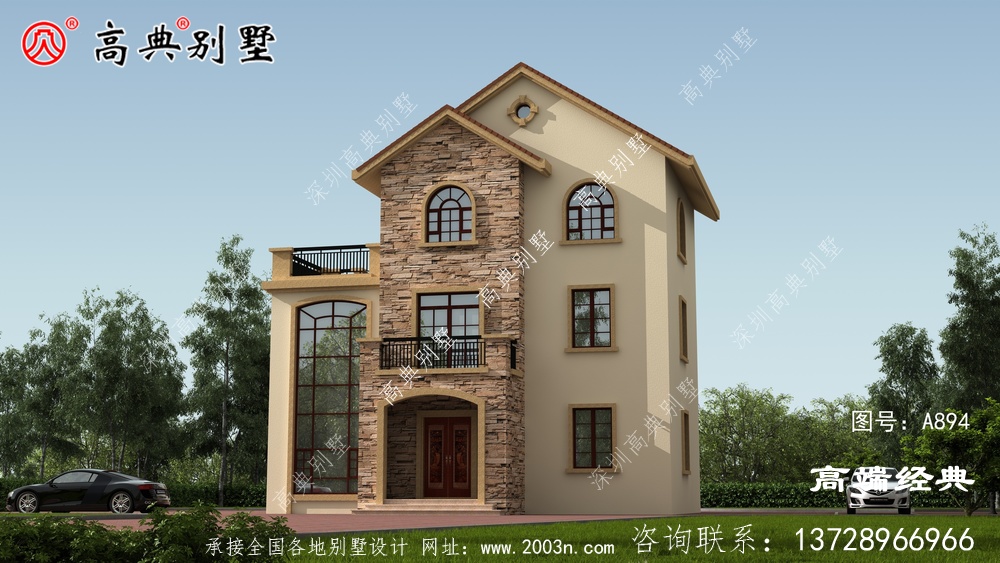 农村小洋楼，颜色搭配，清新亮丽。